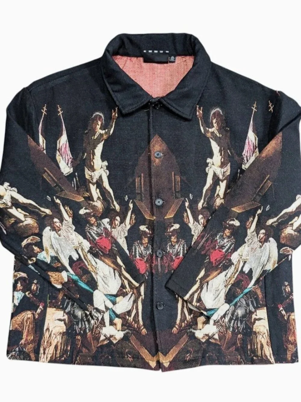 Rebel Vengeance Tapestry Jacket Shacket Mens Size XL Artsy Fall Of The Angels